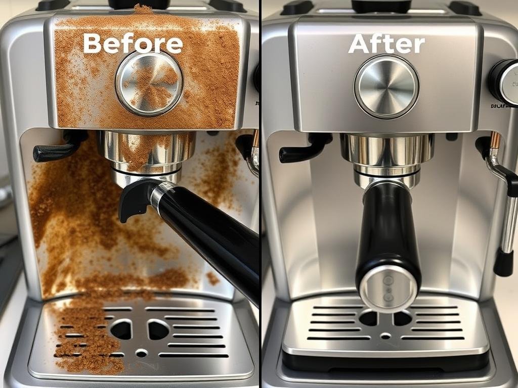 Before and after cleaning a Delonghi espresso machine Before and after cleaning a Delonghi espresso machine