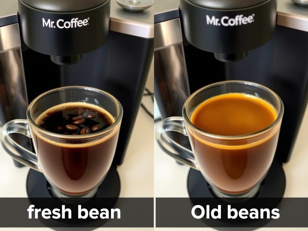 Comparison of coffee made with fresh vs old beans in a Mr. Coffee machine