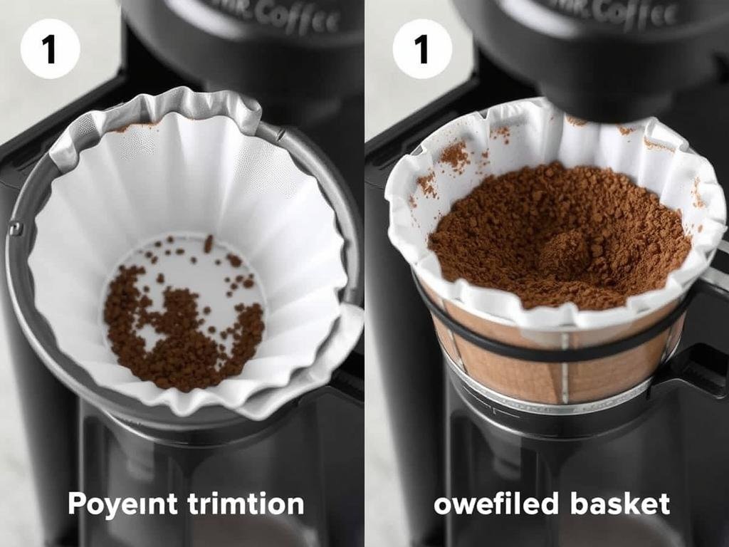 Comparison of proper vs improper coffee grounds amount in filter basket