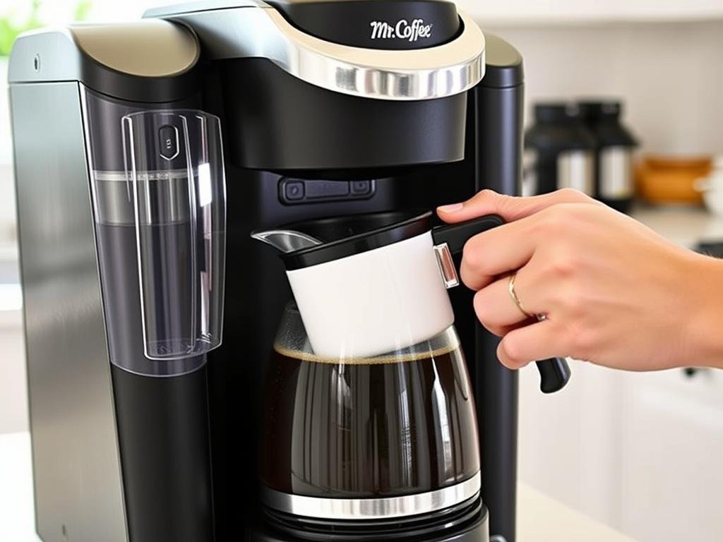 Demonstration of the pause and serve feature on a Mr. Coffee machine